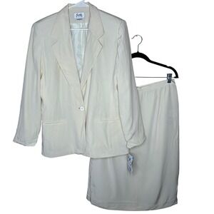 Silks By Joan Leslie NWT VTG Cream  Blazer Skirt Suit Set‎ Size 14 100% Silk